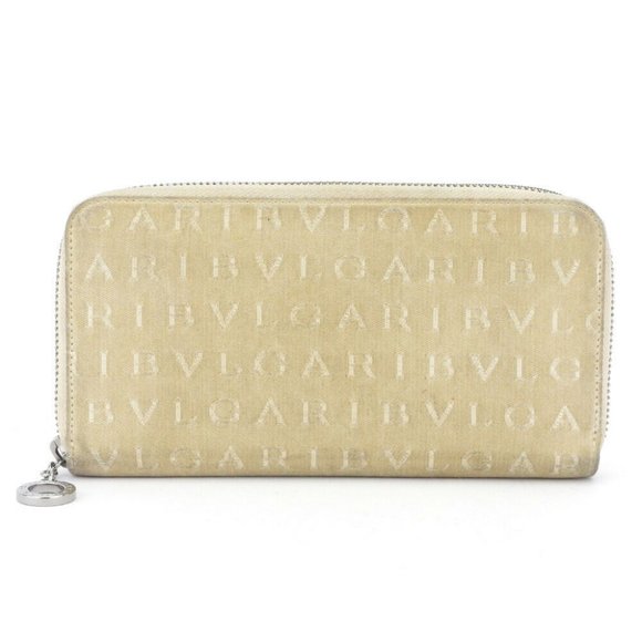 BVLGARI wallet Rettare logo mania beige canvas �~ leather Auth used T10583 - Picture 1 of 9